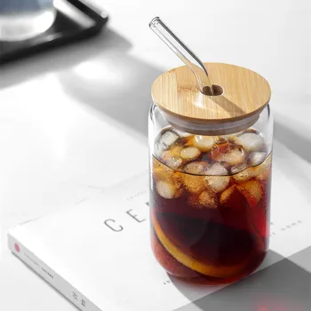 Модная стеклянная чашка, бытовая прозрачная термостойкая кофейная чашка с крышкой, круглые стаканчики для сока в японском стиле