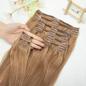 # 10 каштаново-коричневая заколка для волос с натуральным наращиванием 8ШТ Бесшовные заколки для наращивания человеческих волос на всю голову Бесшовная заколка для наращивания человеческих волос