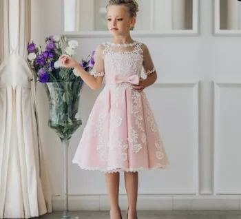 Новое поступление, детская юбка, белые платья принцессы с цветочным узором для девочек, кружевные аппликации, платья для причастия, детские праздничные платья