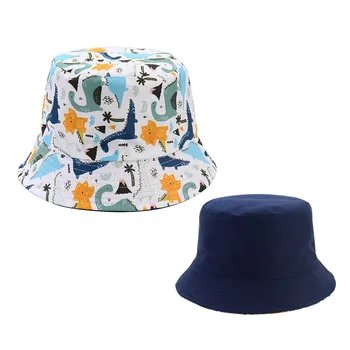 Детская шапочка, летние двусторонние шляпы для мальчиков и девочек, хлопковые солнцезащитные кепки с защитой от ультрафиолета, однотонные и мультяшные детские рыбацкие кепки, Панама