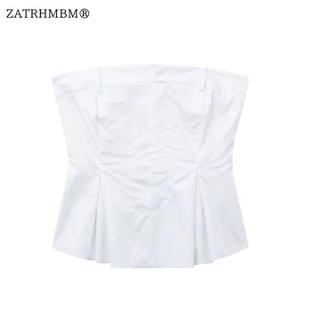 ZATRHMBM Женские летние новые модные белые топы на бретелях, винтажные, без бретелек, с боковой молнией, женский шикарный жилет, топ Mujer