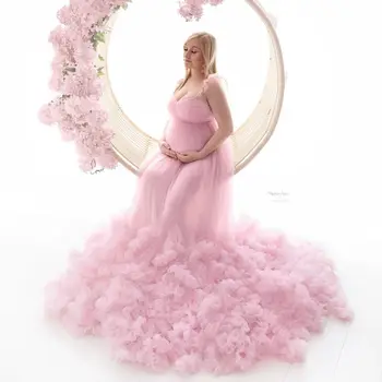 Розовые тюлевые женские платья для выпускного вечера, макси-платья для беременных, длинные халаты для фотосессии, халат для фотосессии возлюбленной