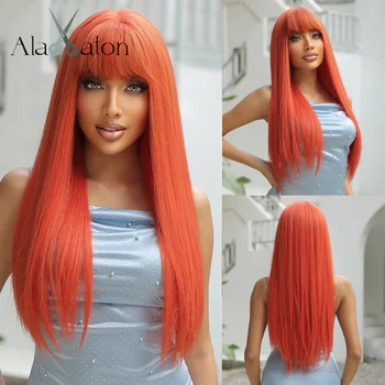 АЛАН ИТОН, Оранжевые Длинные Прямые синтетические парики с челкой, Красочный парик для косплея на Хэллоуин из высокотемпературного волокна для женщин