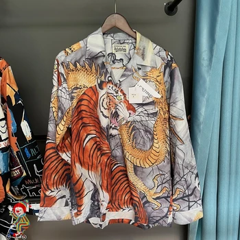 Рубашка WACKO MARIA в японском стиле с принтом Дракона и Тигра, высококачественная Оригинальная Этикетка, Рубашки Wacko Maria Для мужчин и женщин