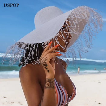 Летние шляпы USPOP, плетеная соломенная шляпа с широкими полями, солнцезащитные шляпы с градиентной печатью, пляжная шляпа с ворсистыми краями