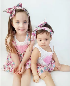 Комплект одежды Sister Match с цветочным рисунком, топ без рукавов Heart Love и юбка на подтяжках с цветочным рисунком для девочки
