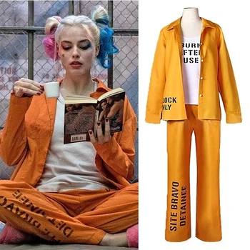 Женские и женские костюмы для косплея самоубийц, Оранжевая куртка и брюки Squad Quinn Monster, Тюремная форма, Комплекты одежды на Хэллоуин