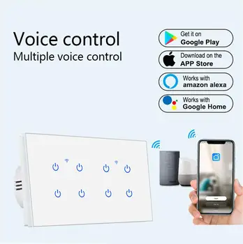 Tuya WIFI Smart Switch Стандарт ЕС 146 Стеклянный сенсорный переключатель Smart Life Zero Fire Switch Alexa Google Home Голосовое управление