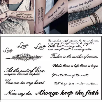 1 Лист временных наклеек с татуировками английского слова, черный Шеллард, водонепроницаемые буквы, татуировки с пером, наклейка для боди-арта 12x19 см