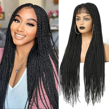 Синтетические парики на кружеве с детскими волосами, длинные плетеные парики в клетку для чернокожих женщин, прозрачный парик с кружевной застежкой 4x4, плетение волос
