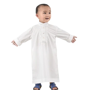 Мужская одежда, Джубба Тобе Ислам, детский халат, однотонный воротник-стойка, вышивка, длинный рукав, пуговицы, мода