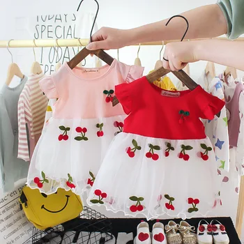 2023 Новое поступление детской одежды Летнее платье для маленьких девочек 0-4 лет Детская одежда Вишневая юбка