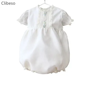2023 Испанская Детская одежда, ползунки и комбинезоны для новорожденных, кружевные наряды на День рождения для девочек, Детский Белый комбинезон Onesie