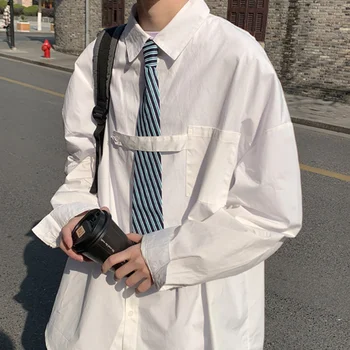Рубашка в гонконгском стиле, мужская опрятная блузка с галстуком оверсайз, Японская униформа DK, мужской красивый тренд уличной одежды, рубашка с длинными рукавами