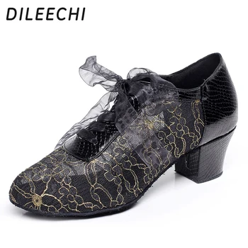 Туфли для латиноамериканских танцев DILEECHI для взрослых женщин из сетчатого материала с мягкой подошвой для весенне-летних квадратных танцев