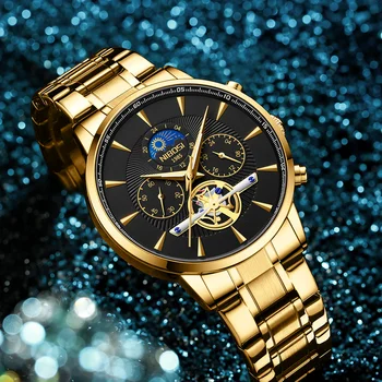 Мужские часы NIBOSI Топовый бренд Класса Люкс Золотые Стальные Кварцевые Роскошные Мужские часы Водонепроницаемые Спортивные Часы Хронограф Relogio Masculino