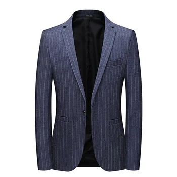 Новая мужская деловая официальная одежда HOO 2023, повседневный приталенный пиджак, молодежные блейзеры в темную цветочную полоску в молодежную полоску