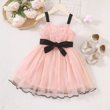 Платье-слинг с цветочной вышивкой для маленьких девочек, летние пляжные платья принцессы с бантом и поясом, праздничная одежда для детей 2-6 лет