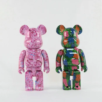 Bearbrick Цветок Энди Уорхола, вишневый цвет, строительный блок Медведь, 400% модная кукла, жестокие украшения в виде медведя