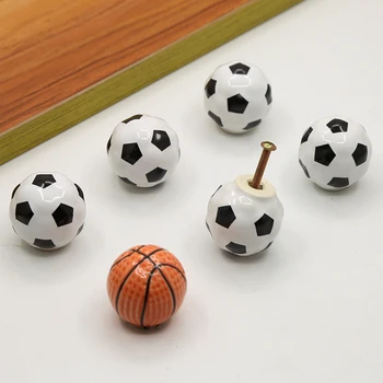 Мультяшная керамическая ручка для выдвижного ящика с винтом, ручка в форме баскетбольного мяча, ручка с одним отверстием 35 мм, Детская комната, декор для детской спальни, 1шт