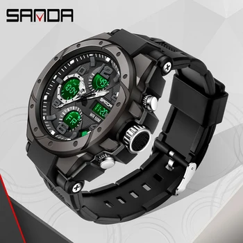 SANDA Man Watch 50M Водонепроницаемые цифровые часы для спорта на открытом воздухе Люксовый бренд Оригинальные наручные часы с двойным дисплеем Подарок для мужчин