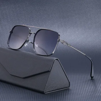 Стильные мужские солнцезащитные очки с двойным мостом, поляризованные UV400, Элегантные очки в футляре, очки по рецепту