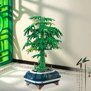 Креативный Зеленый бамбуковый строительный блок Для украшения дома из растений в горшках, головоломка в сборе, игрушка в подарок для детей