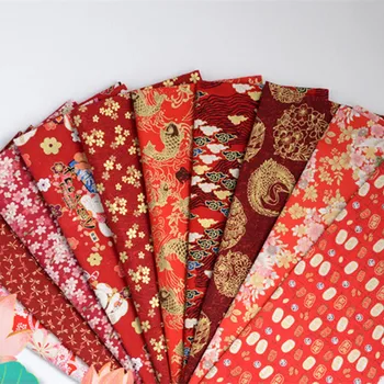 Полуметровая Красная Счастливая Позолота Soft Breeze из 100% хлопчатобумажной ткани для японской цветочной одежды Cheongsam Han Cloth Ручной работы DIY T1535