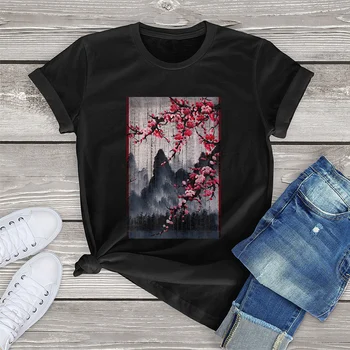 Винтажная футболка из 100% хлопка с рисунком вишни в японском графическом стиле, одежда в подарок, женская футболка с принтом, футболка унисекс