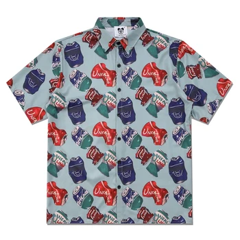 Мужские повседневные рубашки на пуговицах с полным принтом, летние пляжные рубашки из тонкого материала, мужская блузка
