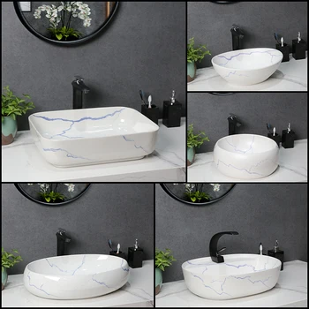 Настольная раковина из скандинавской белой мраморной керамики Art Basin Умывальник для ванной комнаты Single Basin