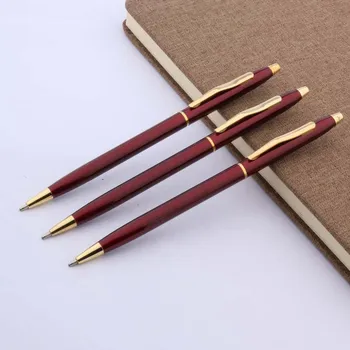 Подарочная офисная металлическая ручка из красной нержавеющей стали, школьная золотая шариковая ручка из 1ШТ.