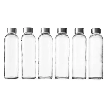 18 Унций Прозрачных Стеклянных Бутылок Многоразового Использования Многоразовые Бутылки Для Воды С Крышками Натуральные, Не Содержащие BPA, Экологически Чистые Для Приготовления Сока