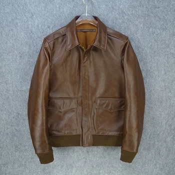 подлинная куртка 2023 года выпуска от нового элитного бренда real Genuine jacket.мужская классическая куртка из конской кожи A2, высококачественная одежда из твердой кожи. байкер