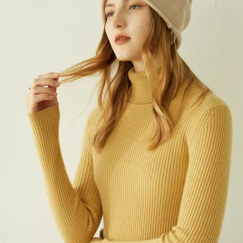 Женский свитер из натуральной кашемировой шерсти, зимняя теплая водолазка, женский джемпер, толстые шерстяные свитера, Вязаный кашемировый пуловер, Женский топ