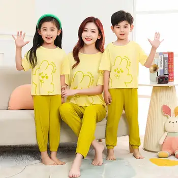 Пижамный комплект для мальчиков и девочек Rabbit Summer Yellow из модала, пижамы для маленьких мальчиков, пижамы для маленьких девочек, детская одежда Kawaii