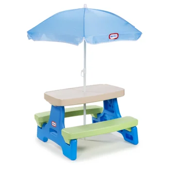 Детский столик для пикника со стулом-зонтиком, два подстаканника, универсальный лоток для приправ / карандашей для детских игр