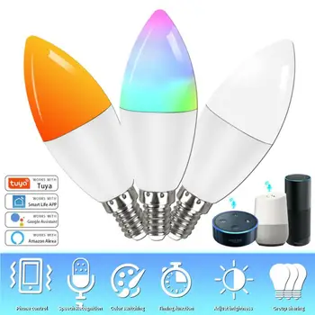 Aubess Tuya Wifi Умная лампочка E14 Candle Lamp RGB + CW + WW 5/7/9 Вт Приложение Smart Life Голосовое Управление, Совместимое с Alexa Google Home