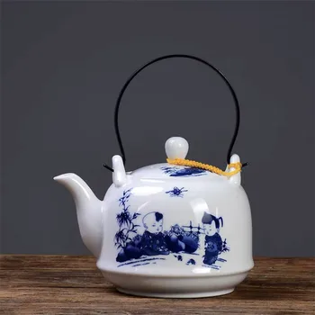 Керамический Чайник Большой Емкости с Ручкой из Бело-Голубого Фарфора Ручной Работы С Фильтром, Креативный Бытовой Чайник, Чайная Посуда