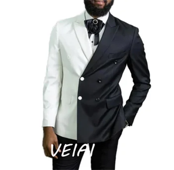 Белые и черные мужские костюмы приталенного кроя с двубортным отворотом, свадебный смокинг для жениха, 2 предмета, африканская мужская мода