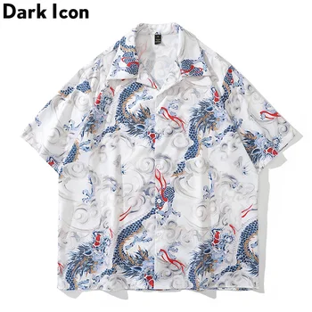 Винтажные рубашки с принтом темного дракона, мужские рубашки в стиле ретро на пуговицах, уличные рубашки, мужской топ
