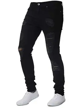 Мужские эластичные обтягивающие байкерские джинсы Slim Fit, джинсовые брюки с дырками (черный, 31 доллар США)