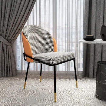 Обеденный стул Fashion Home, современный тканевый стул для макияжа в собачью клетку, Легкий Роскошный стул для кухни в скандинавском стиле со спинкой для столовой