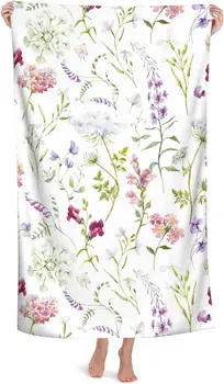 Банное полотенце с акварельным цветочным рисунком Полевых цветов, пляжные полотенца в стиле ретро, Мягкие впитывающие мочалки, Быстрое вытирание полотенцем роскошного качества в ванной