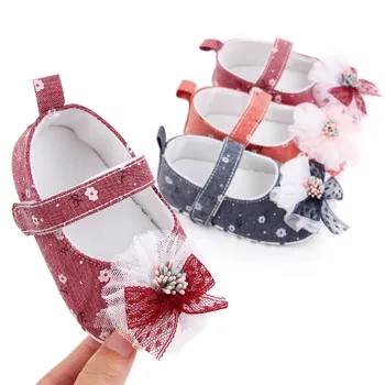Детские туфли-лодочки Mary Jane на нескользящей мягкой подошве для маленьких принцесс с цветочным бантом, Повседневная обувь
