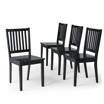 Обеденный стул, набор из 4 черных стульев для столовой в современном классическом стиле из прорезиненного дерева
