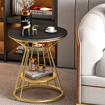 Современный журнальный столик из шифера для домашней мебели для гостиной, Легкий Роскошный диван, приставные столики, Двухслойный Золотой Круглый чайный столик