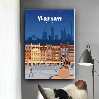 Абстрактная Польша, Варшава, туристический город, Картина на холсте, настенное искусство, ночной пейзаж, плакат и принты, фотографии для домашнего декора в гостиной