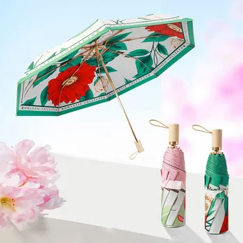 Новый двухслойный солнцезащитный зонт с 3D цветочным принтом для женщин и девочек, Детский солнцезащитный крем, Водонепроницаемые складные зонты с защитой от ультрафиолета