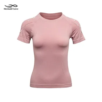 Весенне-летние спортивные рубашки, открытый женский топ для тренировок, бесшовный топ для занятий йогой в тренажерном зале, дышащие обтягивающие футболки для бега с коротким рукавом